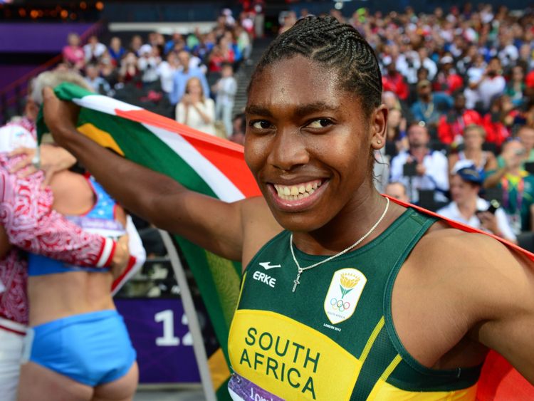 South Africa's Caster Semenya silver medalist celebrates after the women's 800m final at London 2012 Olympic Games on August 11,