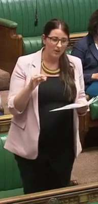 a person standing in a room: heavily pregnant Labour MP Laura Pidcock voted today