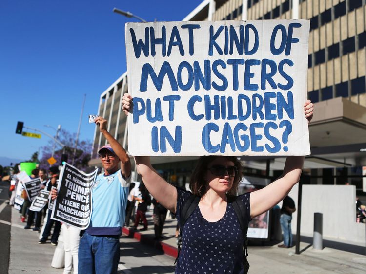 Protestors demonstrate against the separation of migrant children from their families.