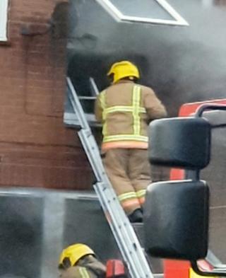 Firefighters at fire in Oak Square, Gateshead