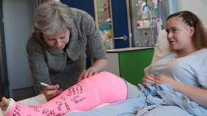 Let us imagine the UK prime minister would admit that with an ageing population and public services squeezed, higher taxes were always going to be necessary: Britain's Prime Minister Theresa May signs the plaster cast of 15-year-old Jade Myers, who broke her leg falling off a wall, during her visit to the Royal Free Hospital in London on June 18, 2018. Prime Minister Theresa May on Sunday promised a major funding boost for Britain's state-run National Health Service, using money currently sent to the EU. The premier said that by the financial year 2023-2024, an extra £20 billion ($26.5 billion, 23 billion euros) a year would be going into the NHS. / AFP PHOTO / POOL / Dan KitwoodDAN KITWOOD/AFP/Getty Images