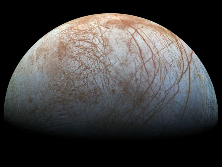 A view of Europa created from images taken by NASA&#39;s Galileo spacecraft in the late 1990s.
Credits: NASA/JPL-Caltech/SETI Institute