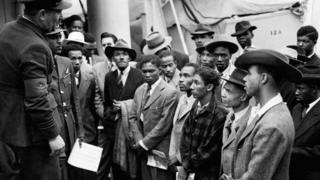 Jamaican immigrants from the Empire Windrush at Tilbury on 22 June 1948